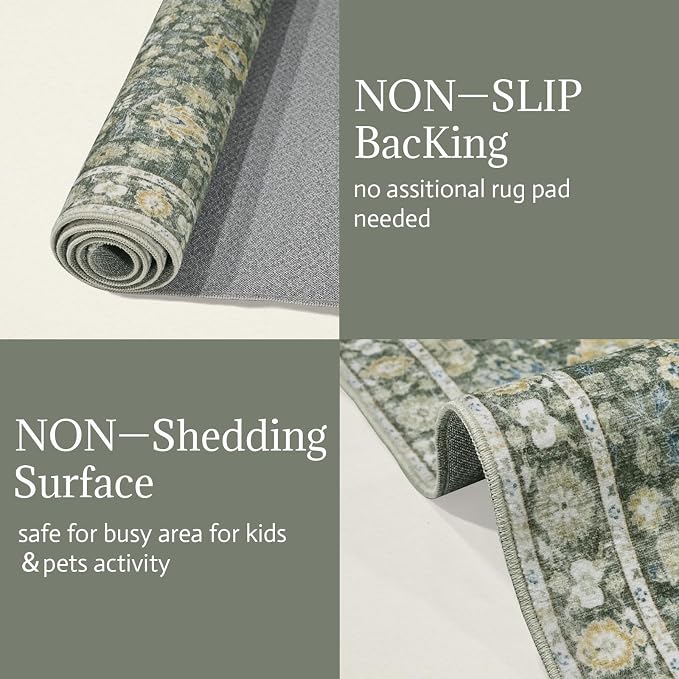 Washable Rugs for Living Room: 5x7 Area Rugs for Bedroom Ultra Soft Non-Slip Stain Resistant Vintage Boho Large Carpet for High-Traffic Dining Room - Farmhouse Decor