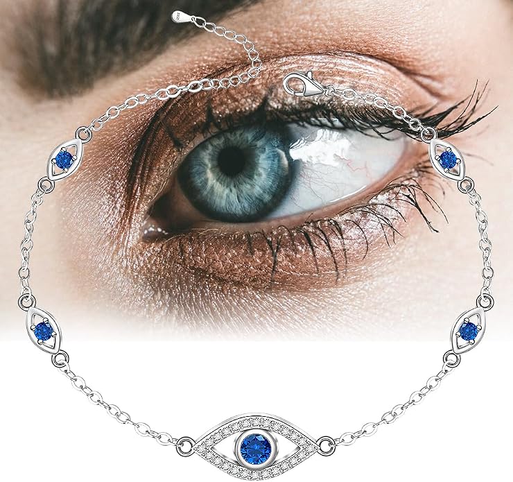 Evil Eye Anklet Sterling Silver Infinity Lotus Flower Evil Eye Anklets for Women Ankle Bracelets Turkish Blue Eyes Protection Chain Jewelry