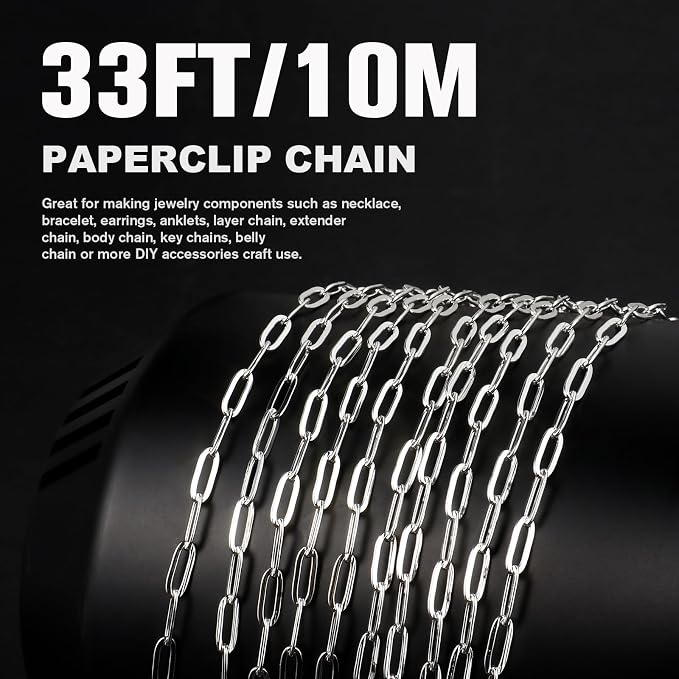 [16.5 Ft] Stainless Steel Paperclip Chains Roll, 4.3mm Width Silver Plated Stainless Steel Oval Link Chains Spool Bulk for Jewelry Making