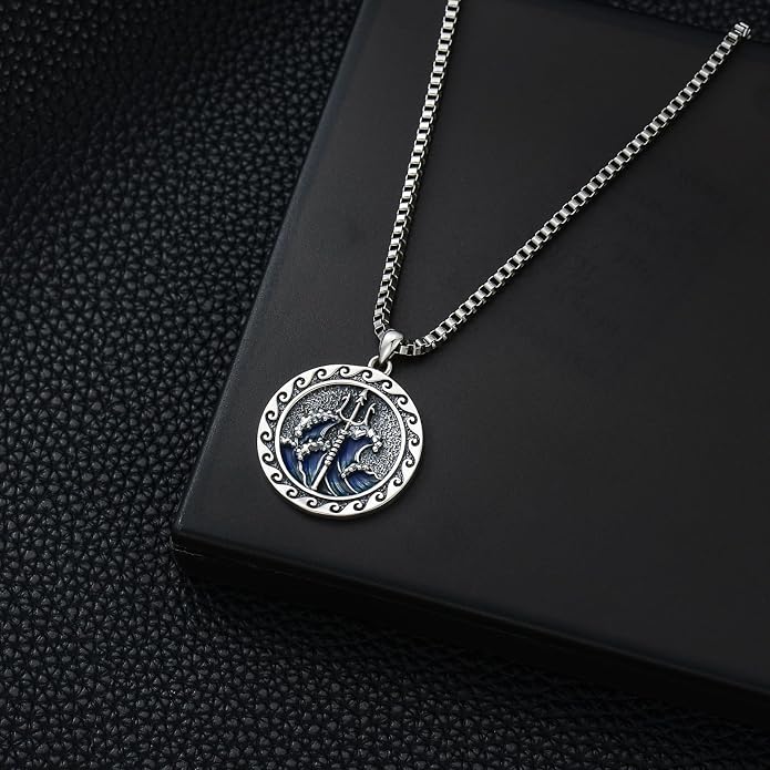 Poseidon/Athena/Apollo/Valhalla/Norse Viking Necklace 925 Sterling Silver Pendant Necklace for Men Greek/Norse Viking Amulet Jewelry Gifts