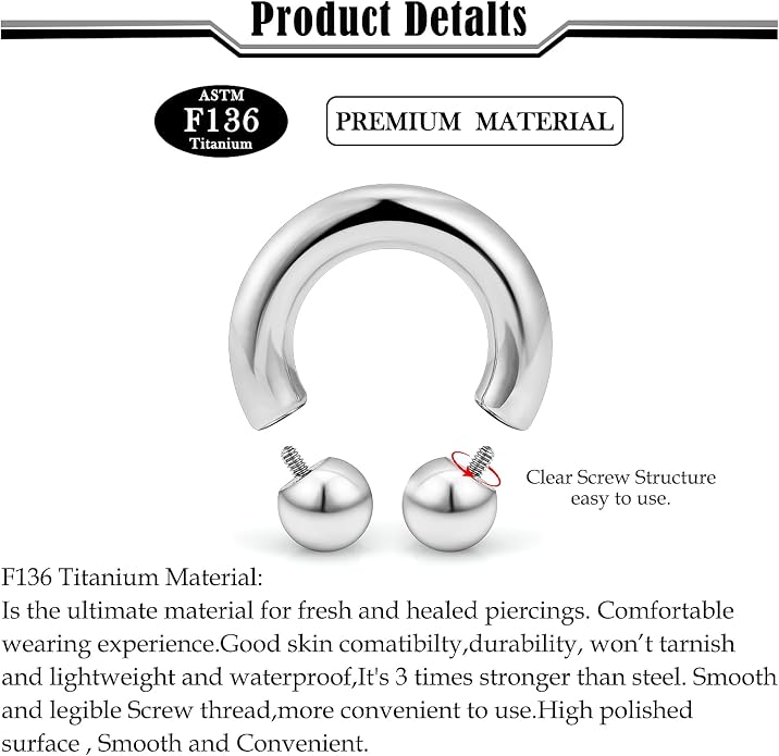 20G-2G ASTM F136 Titanium Septum Rings Nose Ring Hoops Circular Barbell Helix Snug Tragus Rook Daith Cartilage Earring Sneke Bites Lip Ring Hoop Smiley Piercing Jewelry for Women Men 6mm-19mm