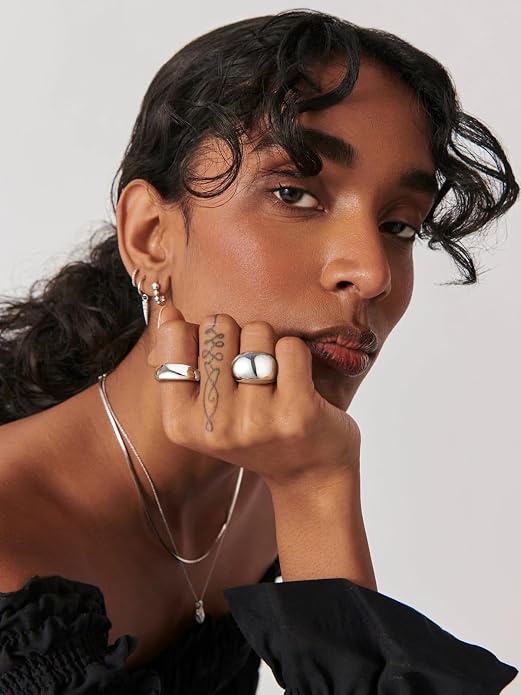 U7 Chunky Gold Dome Rings for Women, Stainless Steel/18KGold Plated/Black Statement Ring Non Tarnish Women Rings, Size 7-12