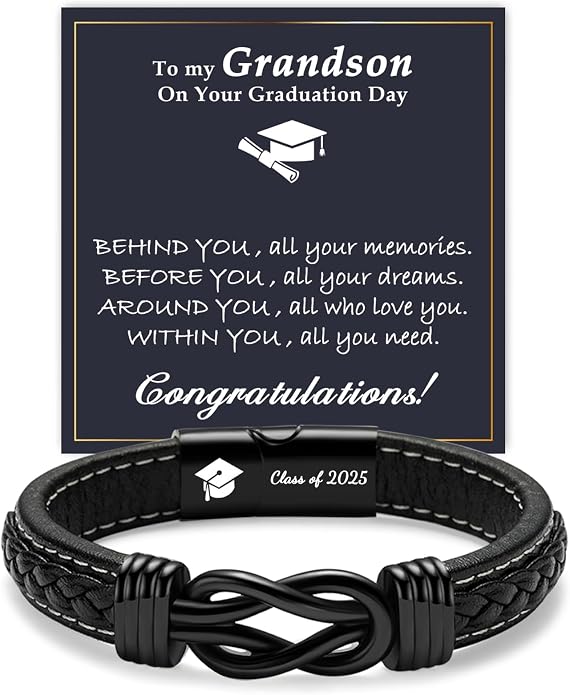 Gifts for Men Infinity Leather Bracelet for Dad New Daddy Husband Boyfriend Son Grandson Brother Nephew Uncle Black Braided Engraved Leather Jewelry Gifts for Fathers Day Birthday Christmas