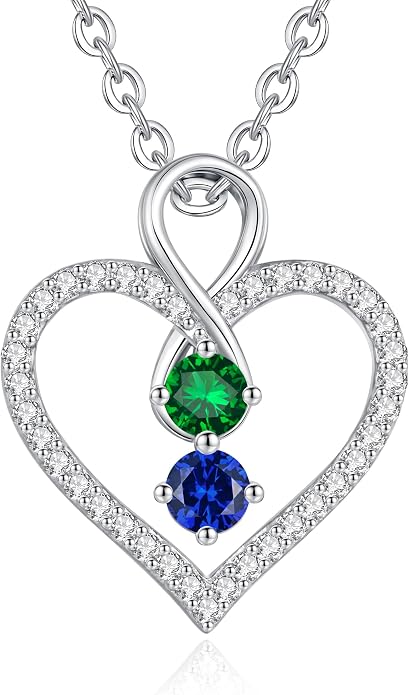 LOUISA SECRET Double Birthstone Necklaces for Women, 925 Sterling Silver Infinity Love Heart Pendant Necklace for Her, Birthday Anniversary Valentine's Day, Christmas, Wedding, Graduation Gift for Her, Personalized Gifts, Jewelry Gifts for Wife Mom Gir...