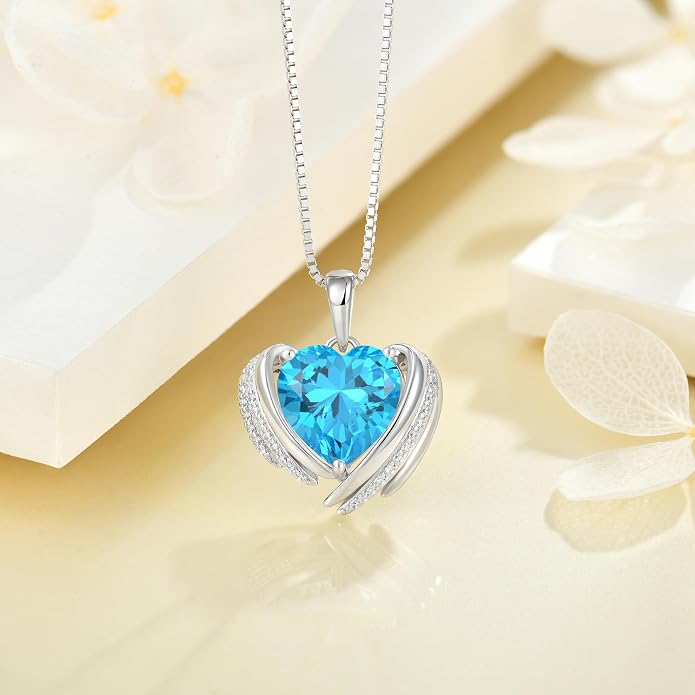 Birthstone Heart Necklace for Women, Infinity Love Heart Birthstone Crystal Charm, 925 Sterling Silver Zirconia Necklace for Mother's Day for your mother and jewelry for your beloved ones on anniversaries