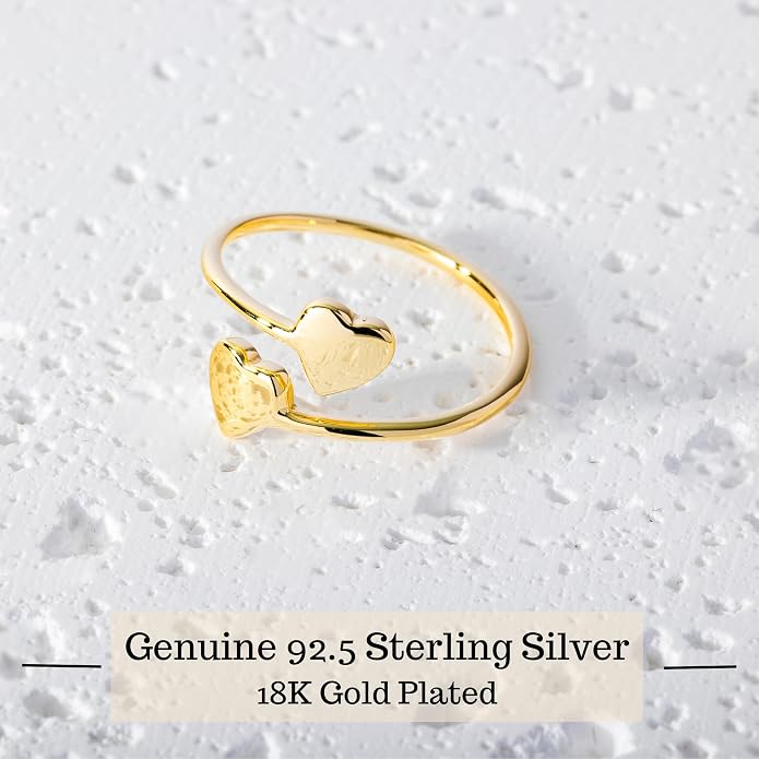 18k Gold Plated Simple Minimalist Heart Adjustable Stackable Halo Ring Band for Women Valentines Day Gifts for Her Comes with a Gift Box