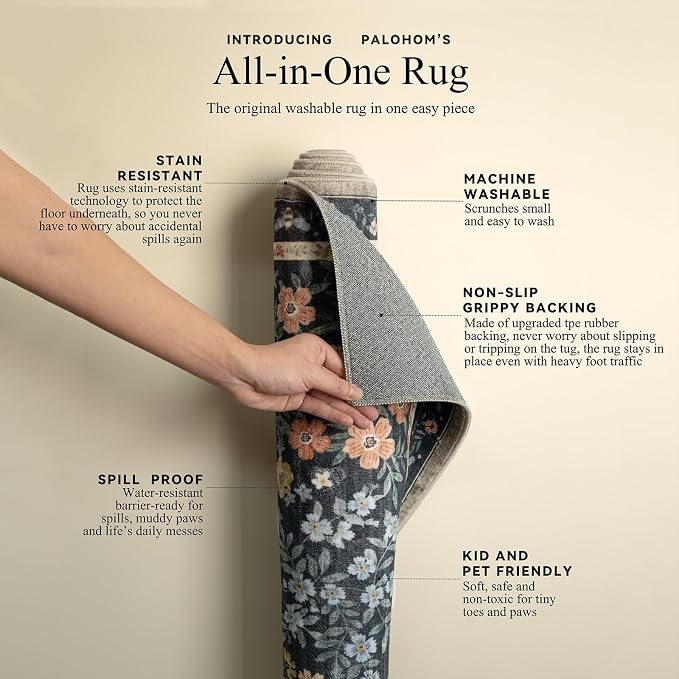 9x12 Rugs for Living Room: Washable Area Rugs for Bedroom Vintage Stain Resistant Non Slip Low Pile Large Carpet Rug for Kitchen Dining Room Farmhouse Kids Room Nursery