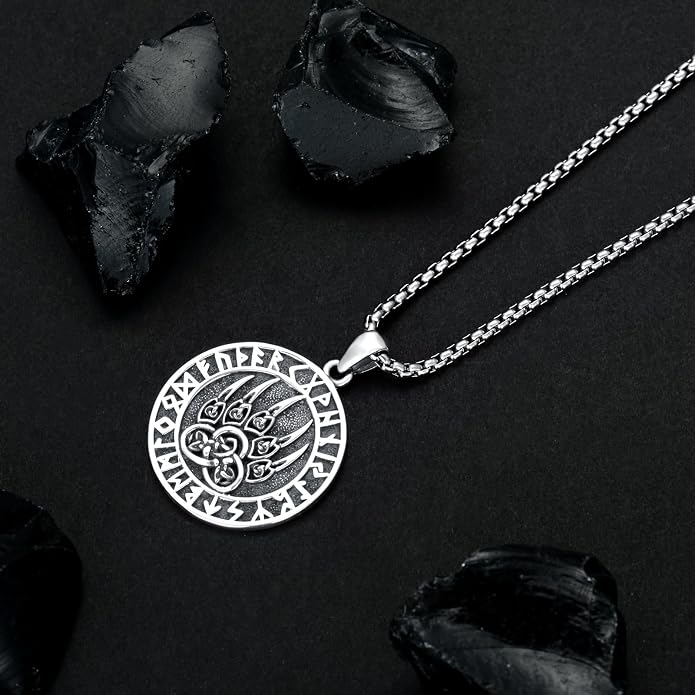 Seiyang Sterling Silver Viking Necklace Norse Jewelry Gift for Men Women with 2mm 22+2 IN Rolo Chain (with Gift Box)