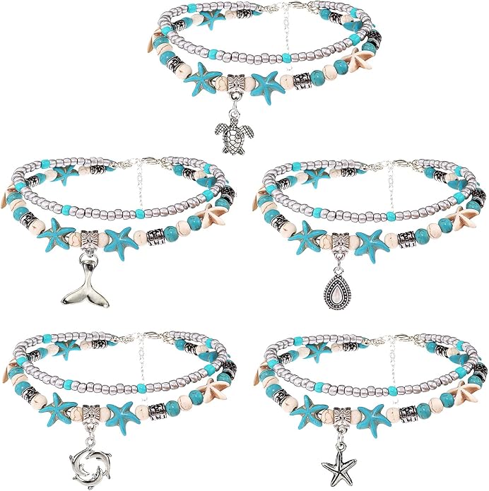 Suyi 5pcs Ankle Bracelets for Women Layered Beach Adjustable Anklets Boho Chain Anklet Foot Jewelry