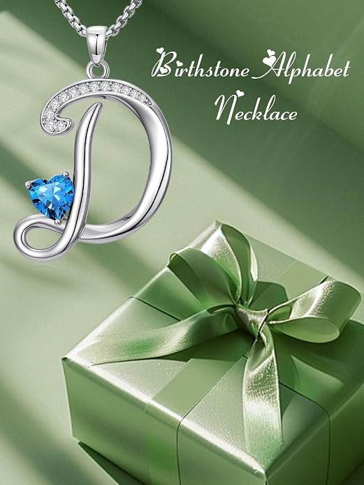Birthday Gifts for Women Alphabet A to Z Initial Birthstone Pendant Necklaces for Women - 18k White Gold Plated Personalized Name Jewelry Anniversary Graduation Gifts for Wife Her Daughter Girlfriend(with Gift Box)