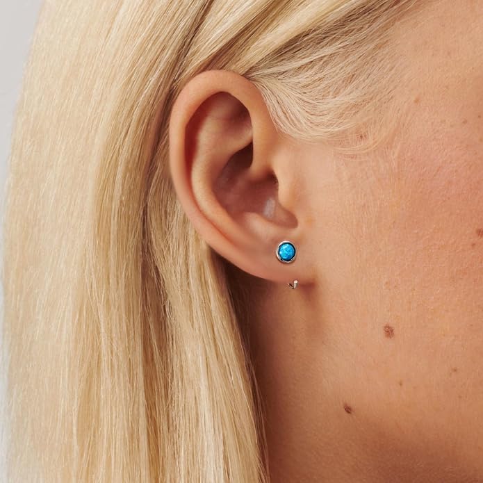CHIC & ARTSY 925 Sterling Silver Half Hoop Earrings for Women, Dainty Huggie Hoops with Synthetic Opal, Moonstone, CZ & Gemstones, Lightweight Comfort Fit Everyday Elegant Jewelry