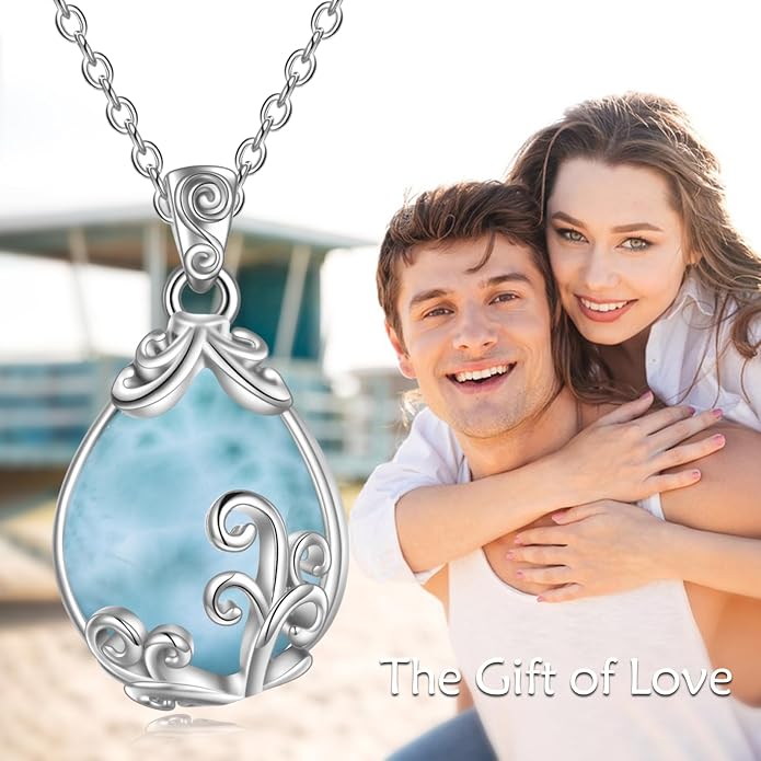 POPLYKE Sterling Silver Gemstone Teardrop Pendant Necklace Crystal Jewelry for Women
