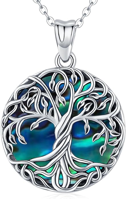 Aniu Tree of Life Necklace for Women, 925 Sterling Silver Mother of Pearl Family Palm Tree Charm Pendant Jewelry for Birthday Christmas Gift
