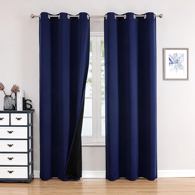 ChrisDowa 100% Blackout Curtains for Bedroom 84 Inches Long 2 Panels Set | 2 Thick Layers, Thermal Insulated, Light Blocking, Grommet, Window Treatment, Living Room Drapes, Navy Blue, 38 x 84 Inch