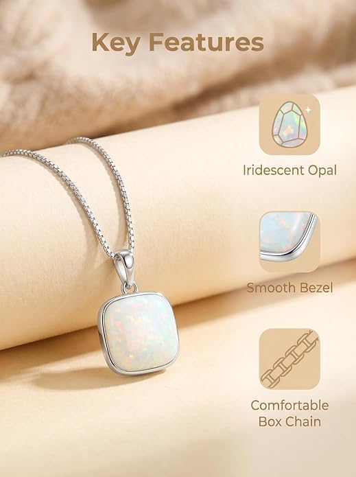 Teardrop Opal Necklace for Women - 925 Sterling Silver October Birthstone Pendant Necklace, Dainty Pear Shape Gemstone Jewelry Gif for Her, Adjustable Box Chain
