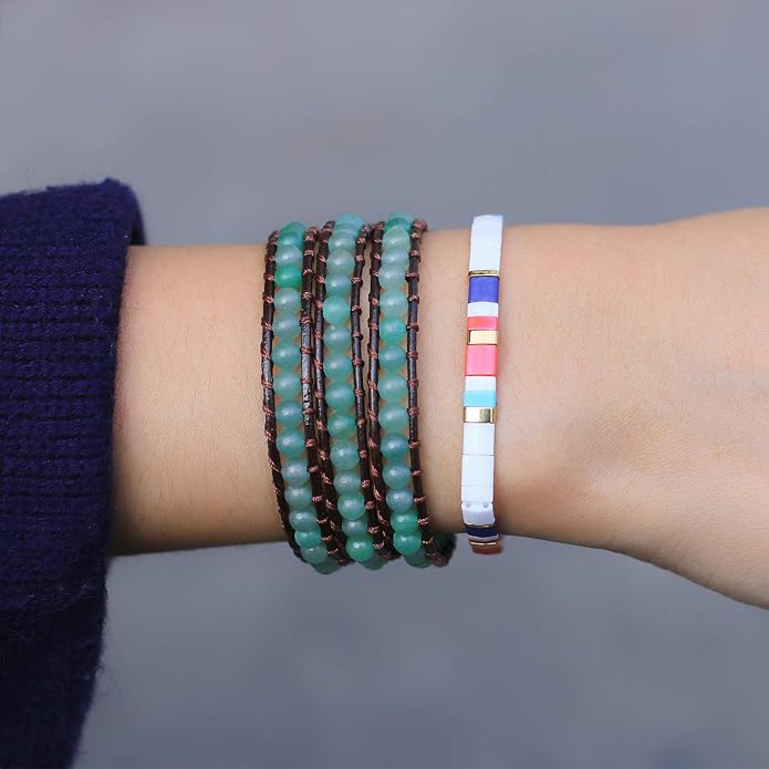 KELITCH Women 3 Wrap Leather Bracelet Agate Beaded Bracelet Handmade Fashion Bangle Bracelet