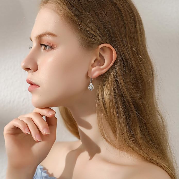 WINNICACA Sterling Silver Dangle Drop Earrings for Women Mom Flower Leverback Earrings Jewelry Christmas Anniversary Birthday Gifts