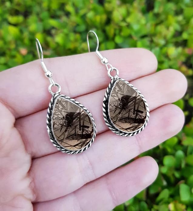 Pure 925 Sterling Silver Dangle Drop Earrings for Women, Pear Gemstone Handcrafted Earrings for Women & Girl ('Amethyst)