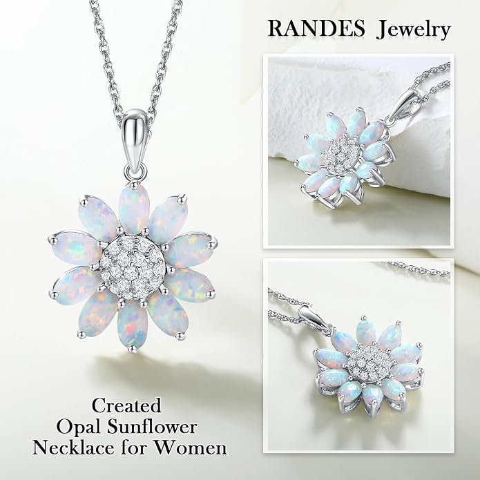 Dainty Sunflower Necklace 925 Sterling Silver Flower Pendant Necklaces for Women Birthstone Anniversary Jewelry
