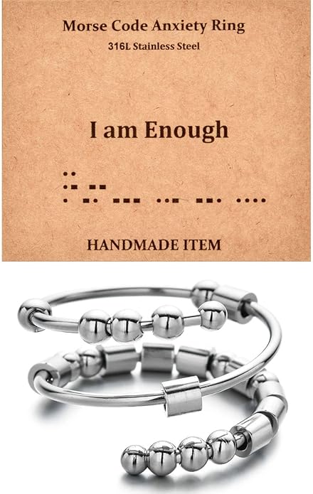 Morse Code Rings for Women, Stainless Steel Spinner Ring Fidget Rings for Anxiety Ring Morse Code Rings Inspirational Gifts Jewelry Women Birthday Graduation Gifts for Best Friends