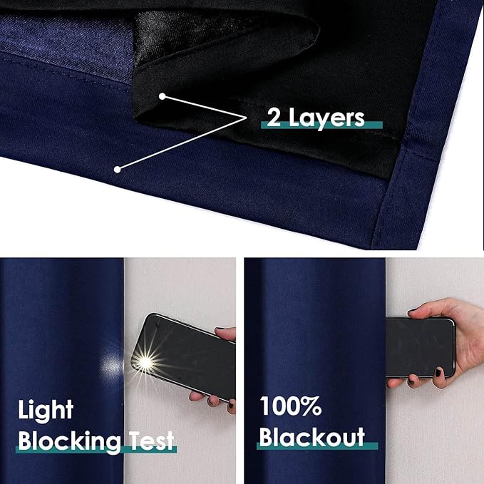ChrisDowa 100% Blackout Curtains for Bedroom 78 Inches Long 2 Panels Set | 2 Thick Layers, Thermal Insulated, Light Blocking, Grommet, Window Treatment, Living Room Drapes, Navy Blue, 42 x 78 Inch