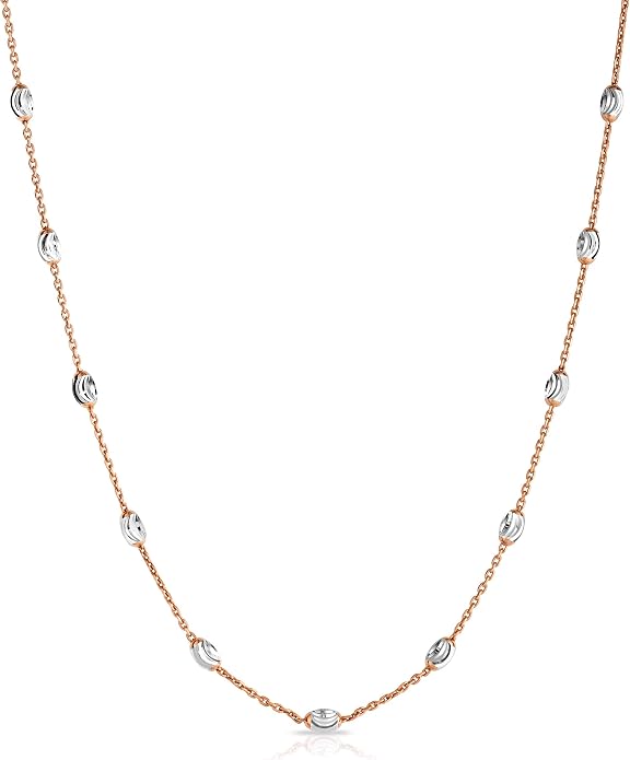 Verona Jewelers Sterling Silver Station Oval Bead Necklace for Women Teen Girls- 925 Station Necklace, 925 Silver Jewelry, Sterling Silver Necklace 10-36 Inch, Silver, Gold, Rose Gold