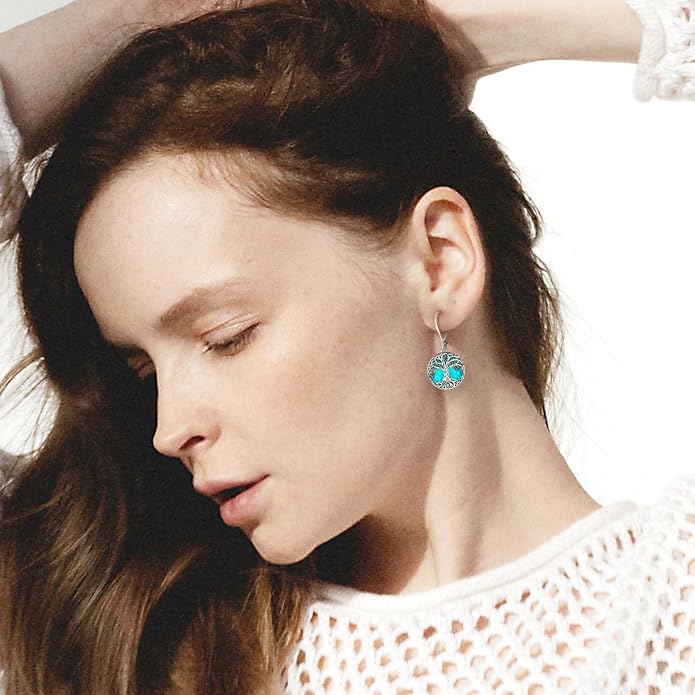 Tree of Life/Cat/Turtle/Butterfly/Flower/Celtic/Turquoise/Moonstone Dangle Earrings for Women Sterling Silver Cute Animals Drop Earrings Jewelry Gifts