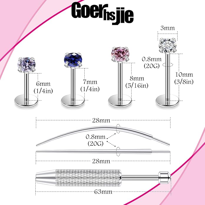 F136 Titanium 20/18/16g Threadless Earrings Nose Rings Lip Medusa Studs 6/7/8/10mm Piercing Jewelry for Women Men