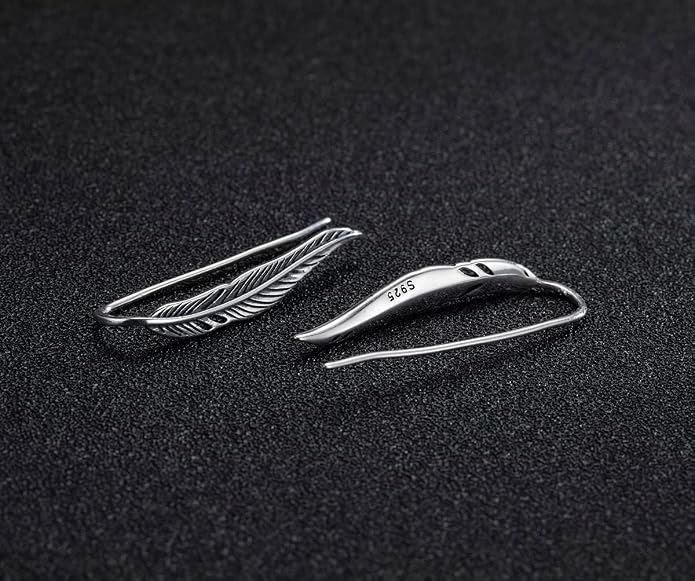 SLUYNZ 925 Sterling Silver Feather Crawler Earrings for Women Climber Earrings Cuff Earrings Wrap