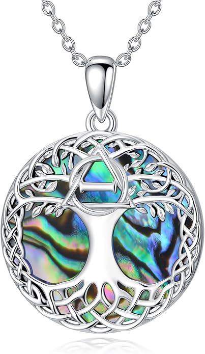 Tree of Life Necklace 925 Sterling Silver Abalone Shell Celtic Knot Tree Pendant Necklace Jewelry Gifts for Women Birthday Christmas