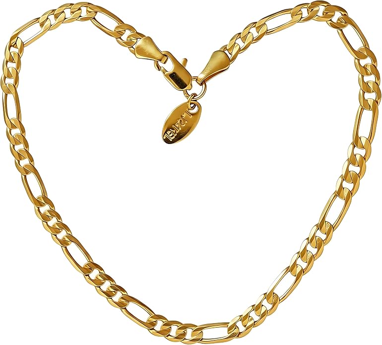 LIFETIME JEWELRY 4mm Figaro Chain Ankle Bracelet - Gold Anklets for Women - 24k Real Gold Plated - Made in USA with Lifetime Replacement