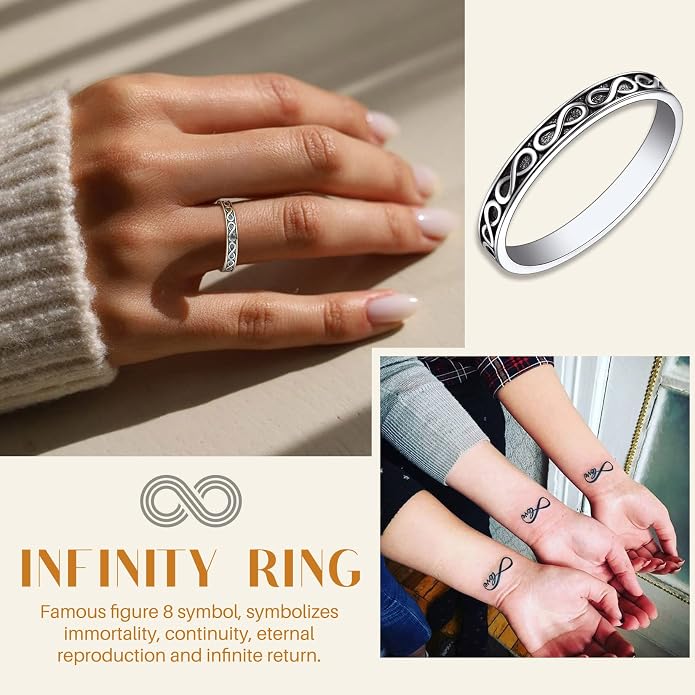 Suplight S925 Sterling Silver Celtic Knot/Evil Eye/Infinity Symbol Band Ring, 2/3/5/8mm Vintage Finger Thumb Ring for Women Size 4-13 (with Gift Box)