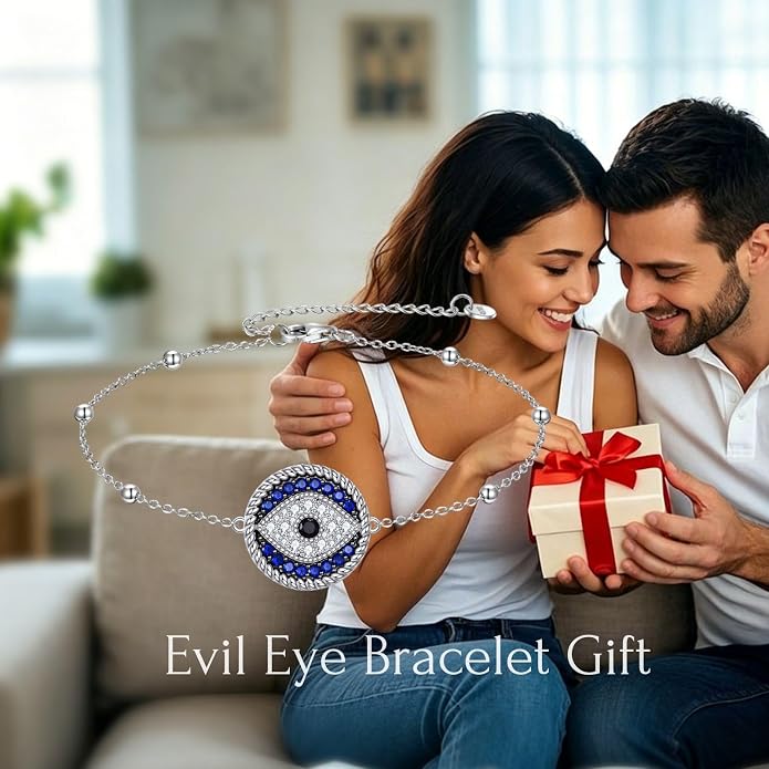 Blue Evil Eye Anklet Greek Evil Eye Anklet Bracelet Adjustable Ojo Turco Kabbalah Amulet Nazar Layered Silver Ankle Bracelets Protection Jewelry Amulet Gift for Wife Mother Sister Birthday