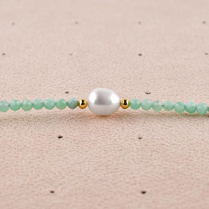 InfinityGemsArt Gemstone Gold Necklace For Women, Birthstone Natural Crystal Stone With Freshwater Pearl Beaded Jewelry, Gold Plated 18 Inch Chain