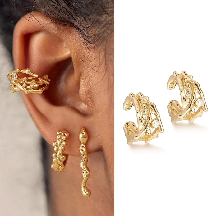 MYEARS Women Ear Cuff Earring Gold Non Pierced Ear Cartilage Clip on Wrap Hoop 14K Gold Filled Tiny Boho Beach Simple Minimalist Delicate Handmade Hypoallergenic Jewelry Gift-Sold as Single/Pair