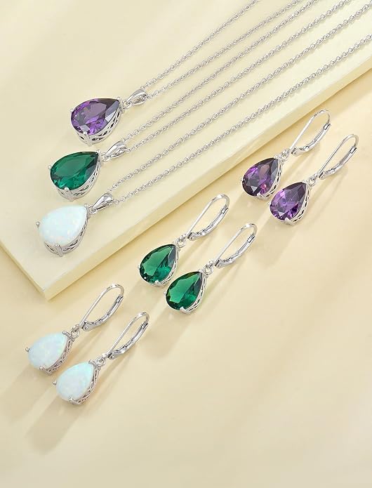 YL Solitaire Dangle Drop Earrings Teardrop Leverback Earrings Brass 8X12 MM Birthstone Jewelry for Women