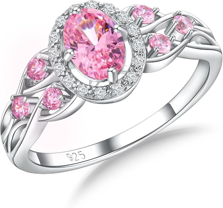 925 Sterling Silver Celtic Knot Engagement Ring for Women Moissanite/Cubic Zirconia Inlaid Oval Shaped Birthstone Rings Cocktail Wedding Birthday Jewelry(with Box)