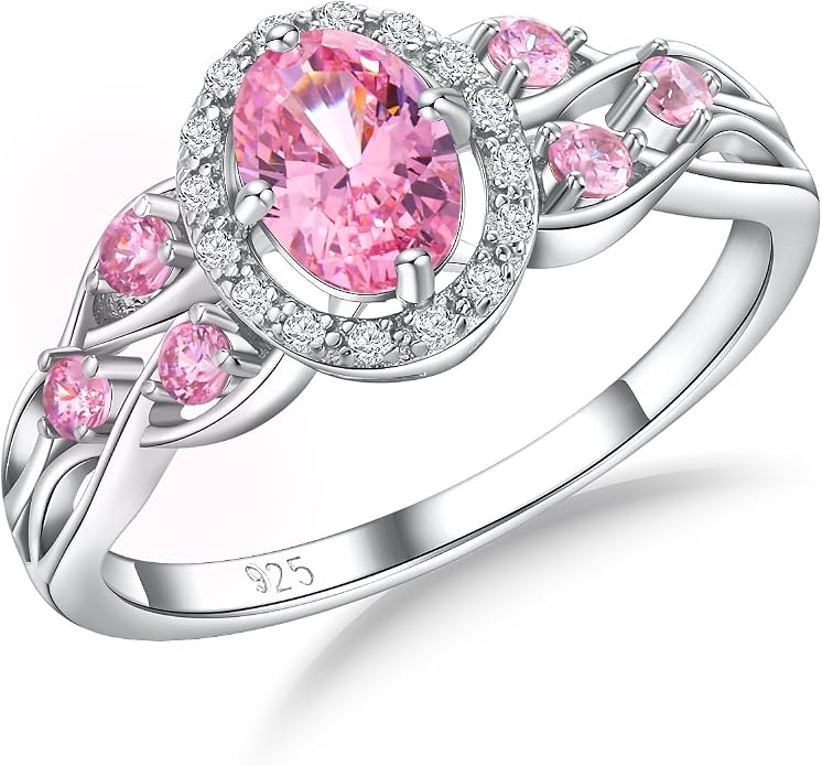 925 Sterling Silver Celtic Knot Engagement Ring for Women Moissanite/Cubic Zirconia Inlaid Oval Shaped Birthstone Rings Cocktail Wedding Birthday Jewelry(with Box)