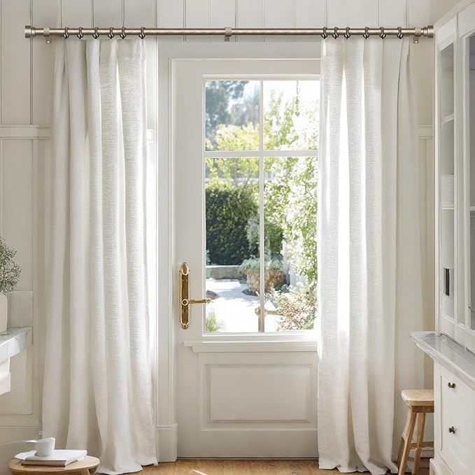 Lootkell Retro Silver Curtain Rods for Windows 66 to 120 Inches Adjustable Length Heavy Duty 1" Diameter Window Curtain Rod with Decorative Finials for Outdoor Bedroom Kitchen Living Room Farmhouse
