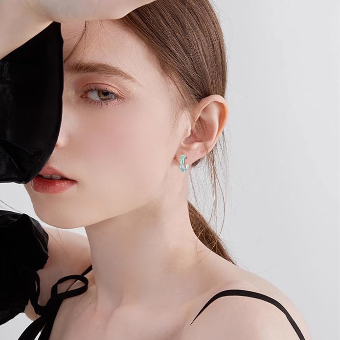 Midir&Etain Opal Hoop Earrings 925 Sterling Silver Huggie Earrings Hypoallergenic Cartilage Hoops Opal Jewelry Gifts for Women