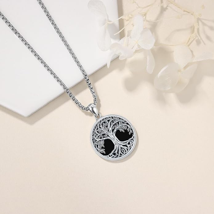 Odinstone Tree of Life Necklace, Sterling Silver Pendant for Women Family Tree Necklaces Jewelry for Mom/Wife/Grandma(With Fine Gift Box)