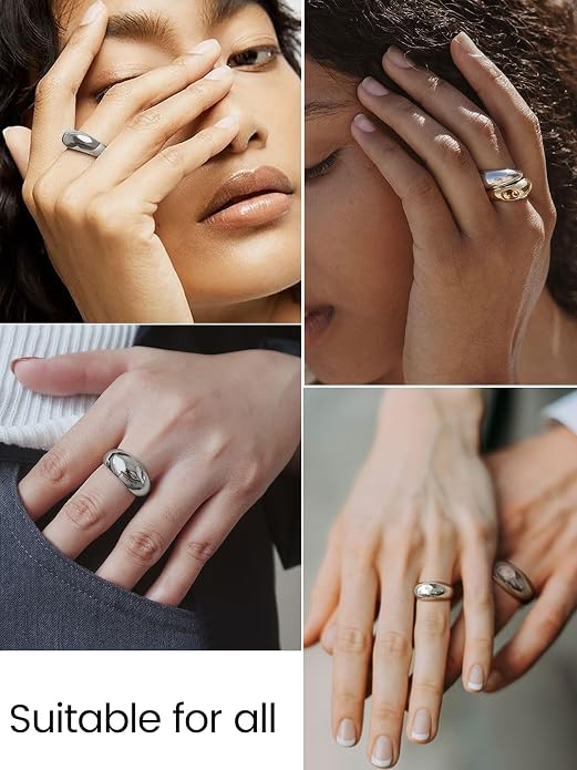 GOLDCHIC JEWELRY Chunky Dome Ring for Women, Stainless Steel Bold Stacking Croissant Statement Ring For Men (Size 7-12, Custom)