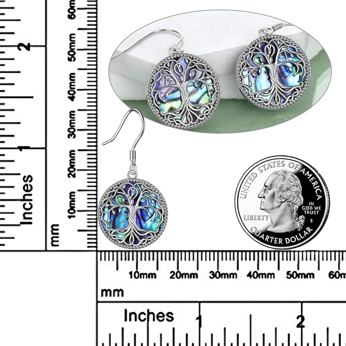 POPLYKE Celtic Tree of Life Earrings for Women Sterling Silver Family Tree Abalone Shell/Volcano Crystal Dangle Earrings Jewelry