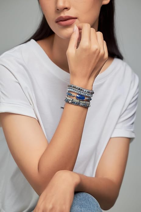 Bracelet for Women – Handmade Vegan Boho Natural Stone Layered Bracelet, Thailand Bohemian Stackable Beaded Wrap Bracelets, Summer Hippie Bracelet Stack, Fashion Jewelry Gifts