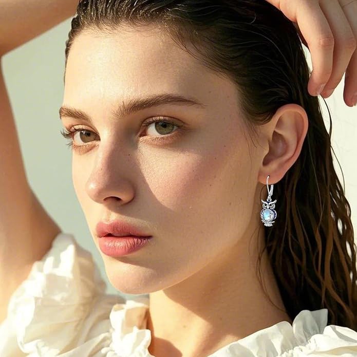 925 Sterling Silver Earrings Tree of Life/Cat/Animal/Turquoise/Moonstone Dangle Drop Earrings for Women Leverback Earring Hypoallergenic Jewelry Gifts