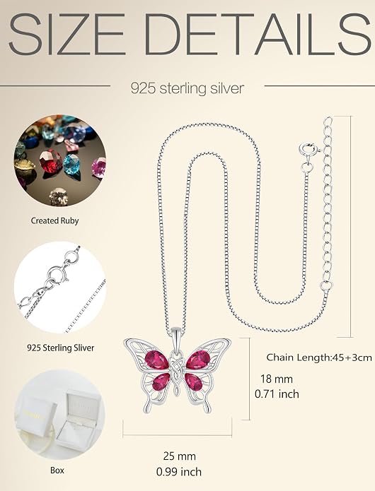 Butterfly Necklace 925 Sterling Silver Celtic Knot Pendant Teardrop Birthstone Twisted Jewelry for Women