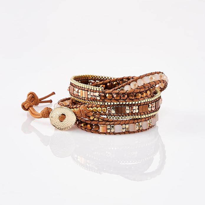 Bracelet for Women – Handmade Vegan Boho Natural Stone Layered Bracelet, Thailand Bohemian Stackable Beaded Wrap Bracelets, Summer Hippie Bracelet Stack, Fashion Jewelry Gifts