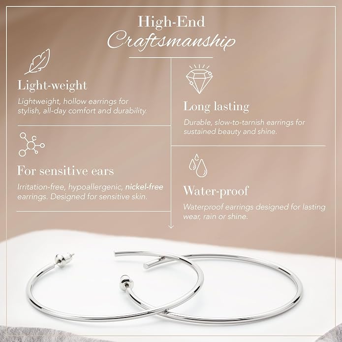 14K Gold-Plated, Lightweight, Open Hoop Earrings For Women