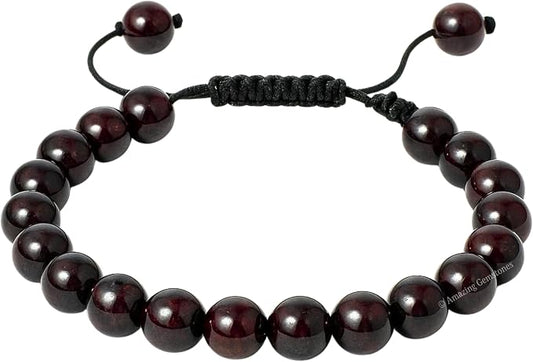 Amazing Gemstone Garnet in Arfvedsonite Bracelet, Gifts for Men & Women - Protection Healing Crystal Bracelet - 8mm Gemstone Beaded Adjustable Bracelet, Pulseras para Hombres Mujer Stocking Stuffers