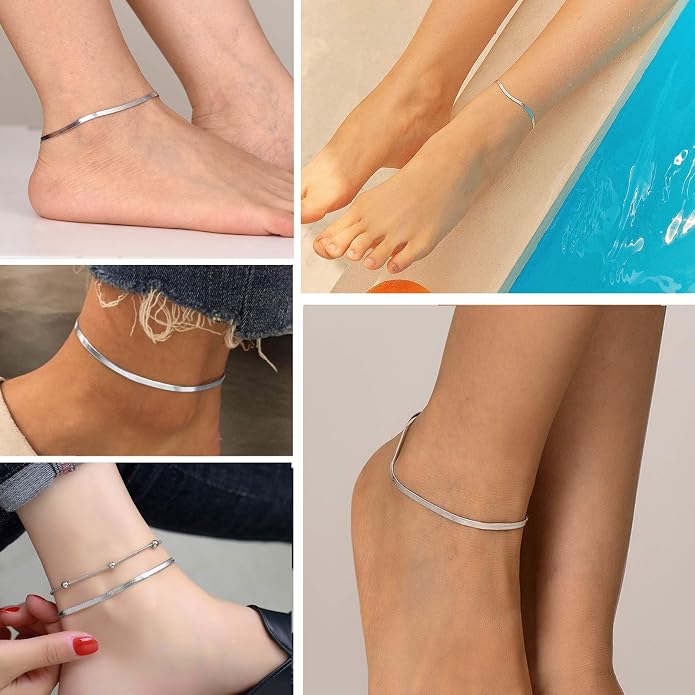 PROSILVER 925 Sterling Silver Ankle Bracelets For Women, Stylish Chain Anklets, Summer Beach Jewelry, 8.6-10.6 Inch Adjustable, Come with Box